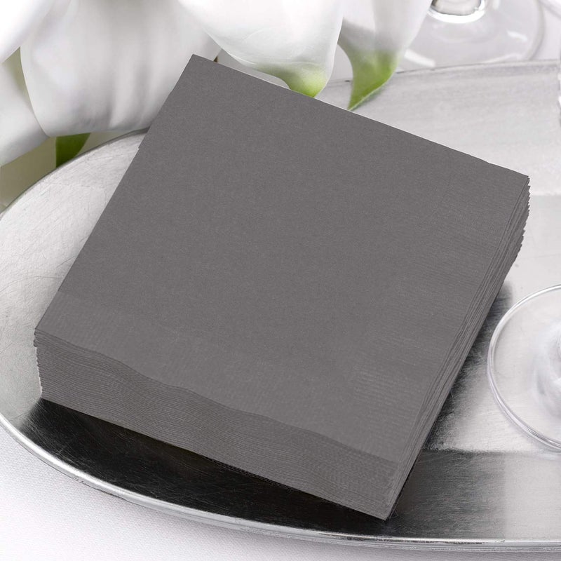 Canopy Street Pewter Beverage Napkins / 100 Count 3 Ply Gray Napkin Pack / 4 3/4" x 4 3/4" Square Grey Cocktail Napkins - Image 5